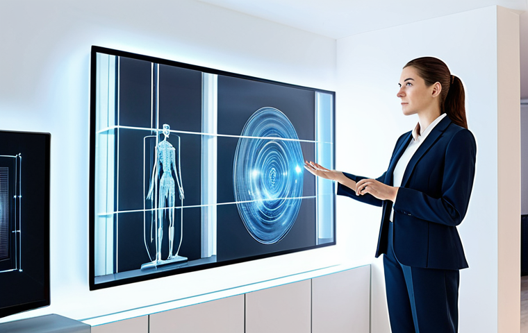 A professional architect, fully clothed in a modest, contemporary business suit, standing in a bright, minimalist interior design studio. She is interacting with a large, transparent display showcasing a 3D holographic projection of a compact, intelligently optimized apartment layout. The projection highlights smart space-saving furniture solutions and an efficient living flow. The scene conveys innovation and professional efficiency. safe for work, appropriate content, fully clothed, professional, perfect anatomy, correct proportions, natural pose, well-formed hands, proper finger count, natural body proportions, professional photography, high detail, modern aesthetic, futuristic technology.
